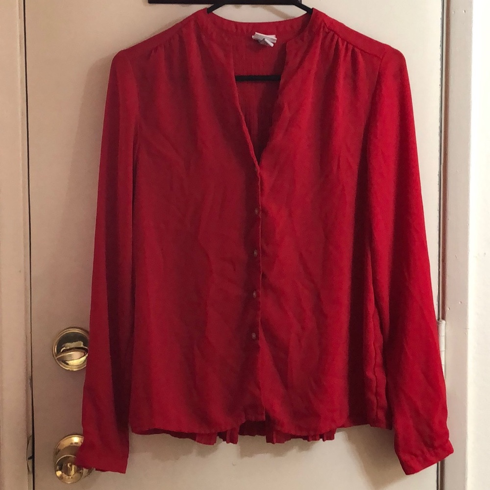 Red button up blouse